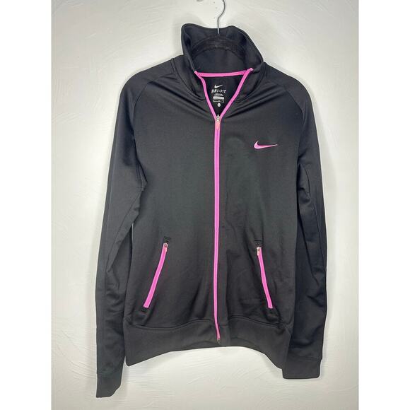 Nike Dri-Fit Full Zip Track Jacket Women's Size Large Black Pink Athleisure - Picture 2 of 6